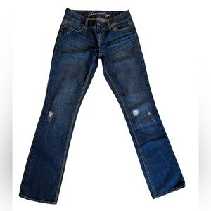 American Eagle Women's 77 Straight Distressed Dark Wash Blue Jeans Size 4